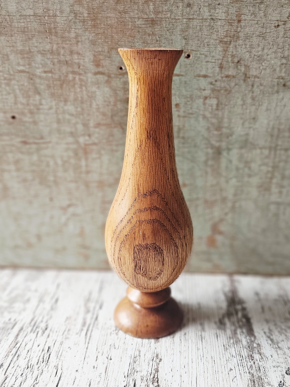 Vintage MCM Hand Turned Wooden Bud Vase Hand Made 8.5" Natural Decor